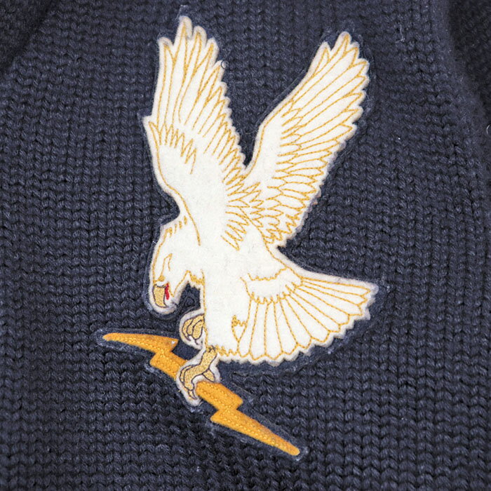 RRL ダブルアールエル カーディガン ニット ロゴ イーグル アップリケ レタード フェルト ショールカラー ローゲージ 100% ウール アウター メンズ サイズ XS ネイビー 紺【中古】