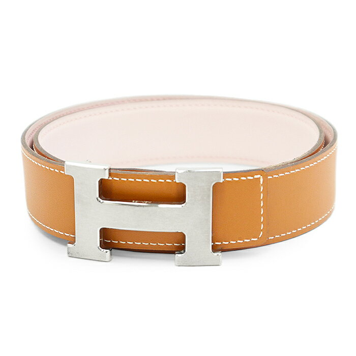 HERMES エルメス レザーベルト Constance コンスタンス シグネチャー Hバックル リバーシブル L刻 小物 メンズ レディース ユニセックス サイズ 75 キャメル ピンク フランス製【中古】