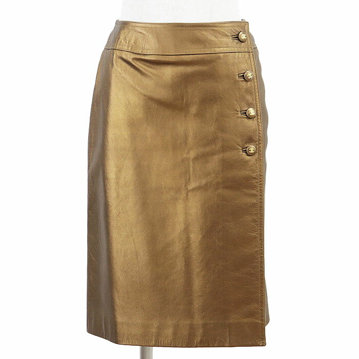 CHANEL BOUTIQUE シャネル ブティック レザースカート 96A P08816 ヴィンテージ ラムスキン ブロンズメ..