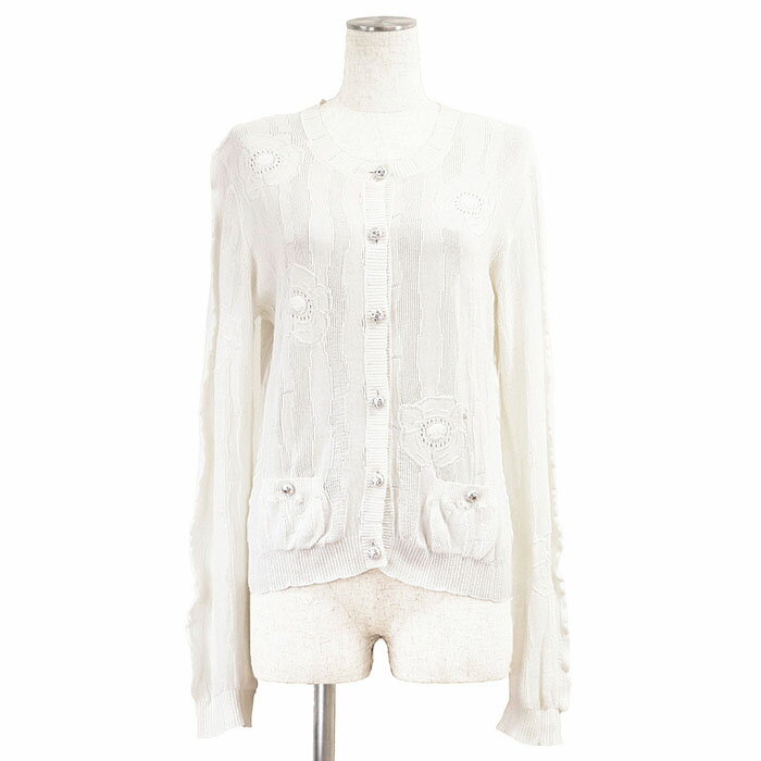 CHANEL シャネル ニットカーディガン コットン100% P75099 2023AW COCOマーク ロゴ フェイクパール ク..