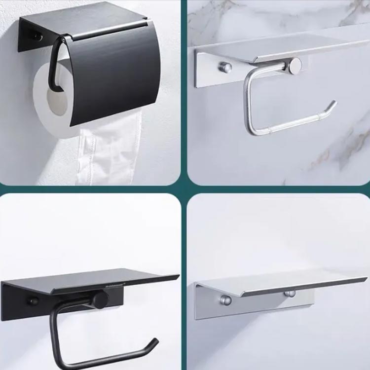 紙巻器 ブラック 黒 ペーパーホルダー アルミ製 アンティーク おしゃれ 飾り棚 トイレットペーパー カバー 小物置き 収納 ホルダー 棚付き 1連タイプ 白 モダン シンプル DIY シルバー トイレットペーパーホルダー