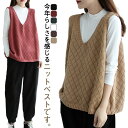 ニットベスト レディース Vネック ノースリーブ ベスト チョッキ プルオーバー 薄手 ゆったり 体型カバー ストレッチ ジレー ニット セーター 袖なし トッ...