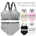 ジュニア向け 下着セット 子供 キッズ スポーツブラ ショーツ 2点セット カップ付き レディース 女の子 子供用下着 肌着 12才〜16才 リブ英字ロゴ 無地...