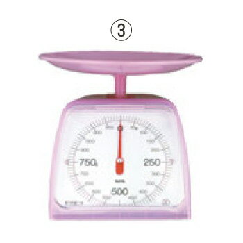 【ひょう量】1kg（最小目盛5g） 【サイズ】170×140×H160mm、受皿：φ175mm 【色】クリアピンク