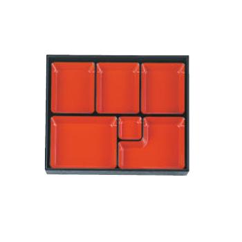 Lacquer Ware - 長手ヘギ目 松花堂尺1寸用 6ツ仕切 朱天黒 1-366-3【 松花堂弁当】【弁当容器】【漆器】