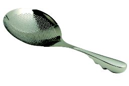 柄は手にフィットする中空立体グリップ 穴は水切れのよい3mmサイズ。商品名 ののじ 18-8スーパー穴明きオタモ 大 LTM-HU02 147mm×全長373mm　穴径3mm ●柄は手にフィットする中空立体グリップ ●穴は水切れのよい3mmサイズ。柄は手にフィットする中空立体グリップ 穴は水切れのよい3mmサイズ。