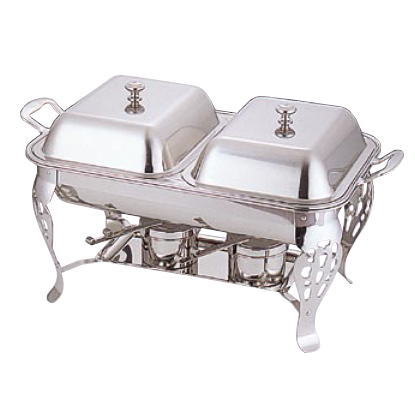 UK18-8 共柄角 チェーフィングディッシュ (ダブル) 16インチ【代引き不可】【バイキング用品 ビュッフェ用品】【チェーフィングディッシュ】【チェーフィング】【バンケットウェア】【ホテル用品】【店舗用品】【業務用】