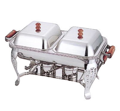 UK18-8 木柄角 チェーフィングディッシュ (ダブル) 22インチ【バイキング用品 ビュッフェ用品】【チェーフィングディッシュ】【チェーフィング】【バンケットウェア】【ホテル用品】【店舗用品】【業務用】