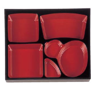 Lacquer Ware - A尺1寸長手ヘギ目 松花堂 ひさご仕切 朱天黒 (仕切りのみ) 1-366-5【弁当箱】【松花堂弁当】【松花堂】【お弁当】【仕切のみ】【業務用】