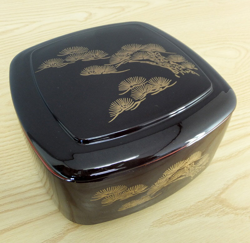 Lacquer Ware - D.X 角ちらし桶 溜パール老松 1-485-1【寿司 すし容器】【寿司桶】【寿司入れ】【ちらし寿司用】【業務用】