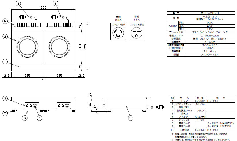 マルゼン IH式 電磁調理器《IHクリーンコンロ》 MIH-2H2C【代引き不可】【業務用 電磁調理器】【IHコンロ】【IH調理機】【業務用】