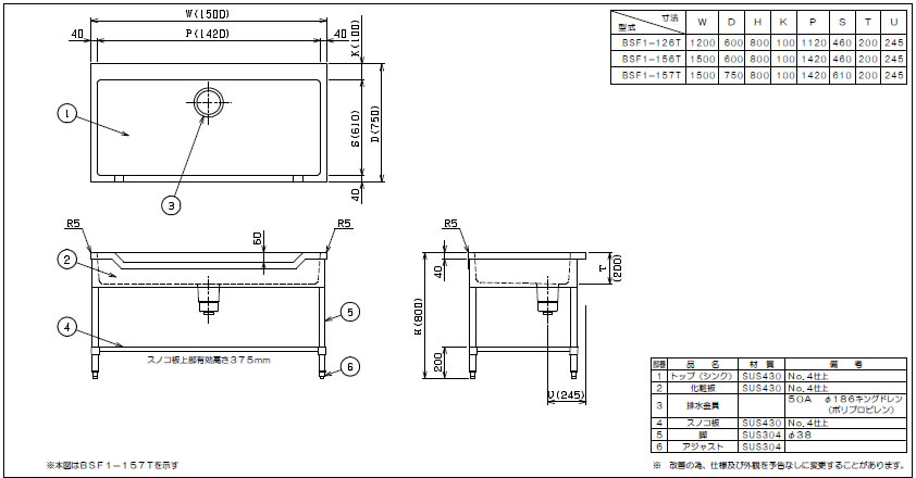 OPEN キッチンのマルゼン 舟型シンク（430ブリームシリーズ） BSF1-126T【代引き不可】【流し】【業務用シンク】【ステンレスシンク】【魚シンク】【流し台】【厨房用シンク】｜アングル2