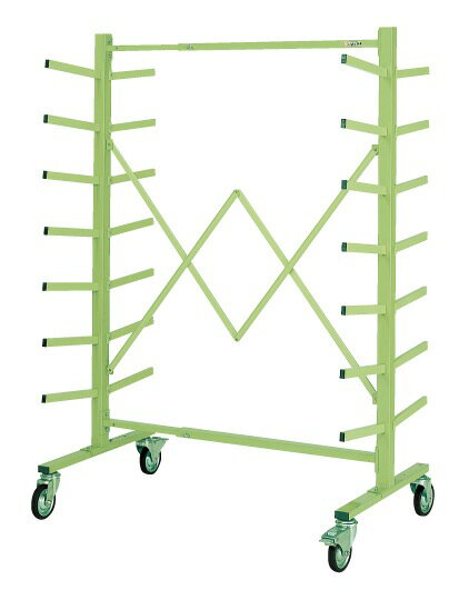 ※こちらの商品はメーカー直送のため代金引換はできません。 外寸：W900～1500×D700×H1730mm カラー：サカエグリーン キャスター：φ100ゴム車 アーム部：角パイプ 均等耐荷重(アーム1段当り)：25kg 実用新案登録：実用...