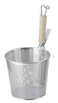 18-8パンチング 木柄平底うどん揚げ 【業務用てぼ】【網】【そば うどん パスタ】【18-8ステンレス】【UK】【湯切り】【麺揚げ】【業務用】