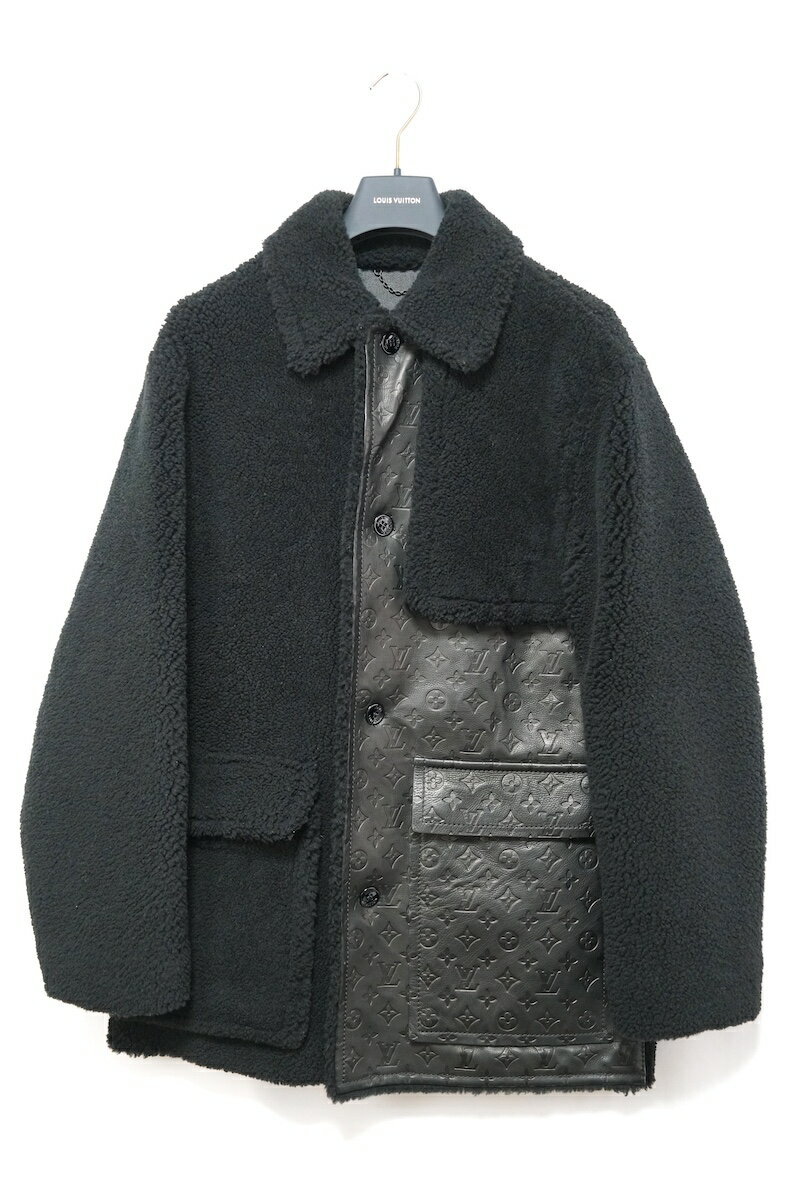 2021AW LOUISVUITTON ルイヴィトン モノグラム ボア ラム レザー コート 48サイズ ブラック RM212M ZUT HLL05E【中古】