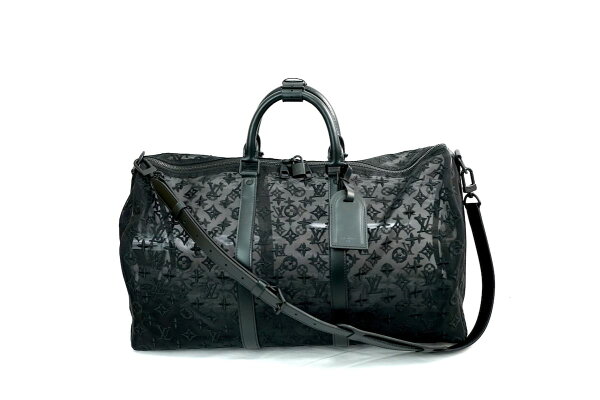 定価50万 19AW LOUIS VUITTON ルイヴィトン M53971 キーポル バンドリエール 50 ブラック モノグラム シースルー メッシュ レザー ボストンバッグ LV【中古】