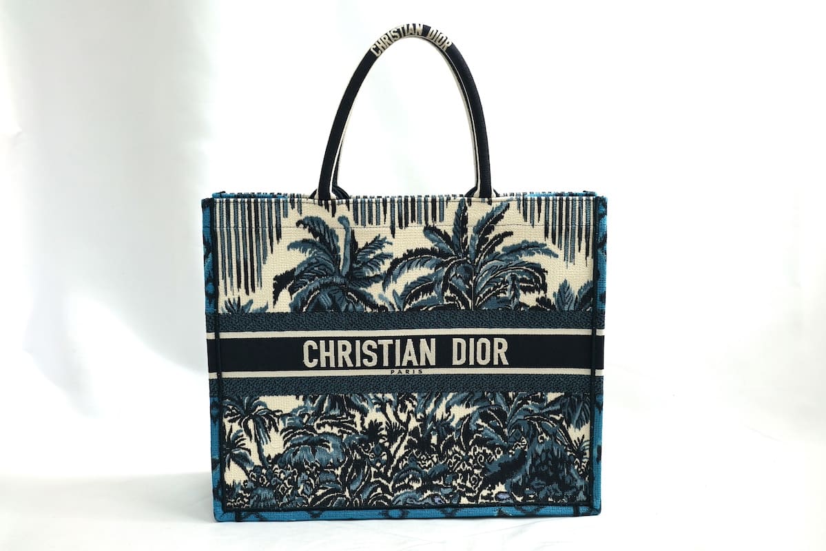 21SS DIOR BOOK TOTE Blue Dior Palms Embroidery M12862REU ディオール Palms刺繍 ブックトートバッグ【中古】