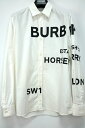 バーバリー BURBERRY ホースフェリー 長袖シャツ ブラックプリントロゴ メンズ ホワイト Mサイズ 8023776 【中古】