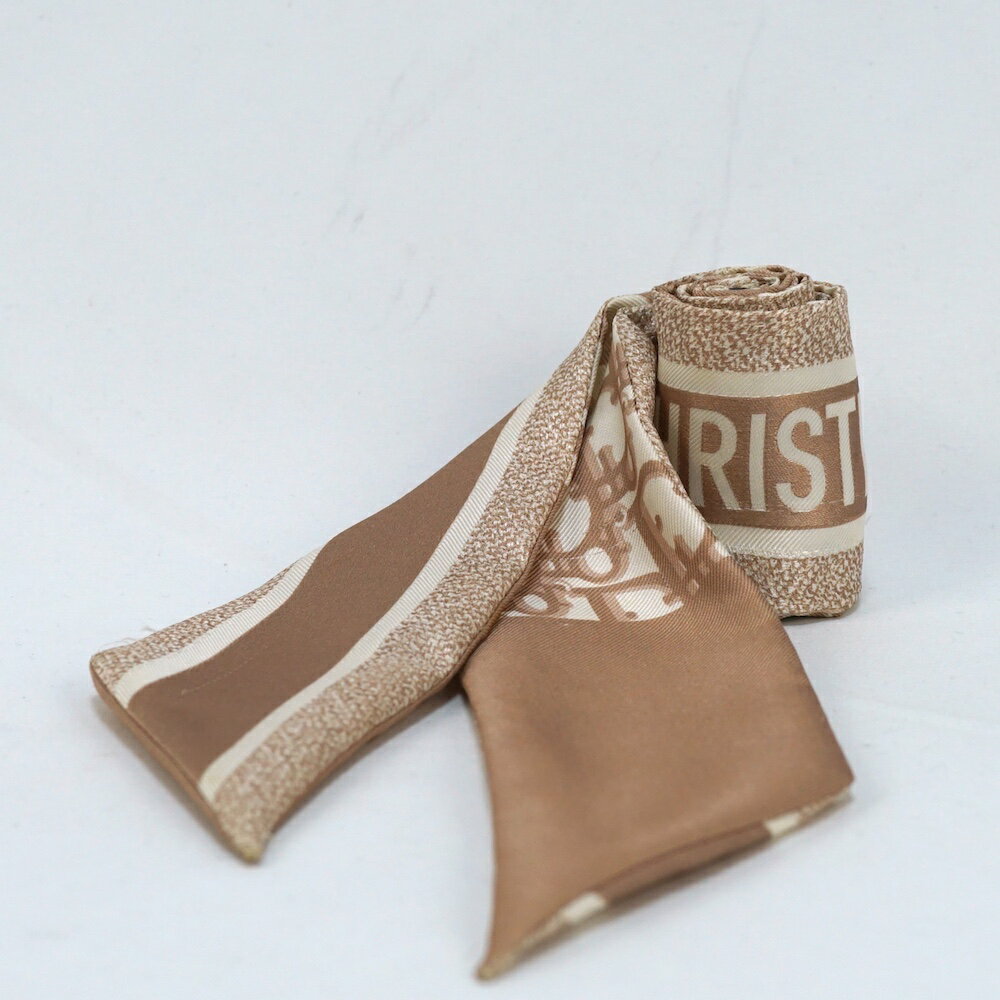 Christian Dior クリスチャン ディオール ミッツア スカーフ オブリーク ロゴ ベージュ ホワイト シル..