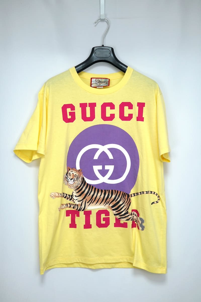 2022 GUCCI グッチ Graphic Print T-Shirt Tシャツ ライトイエロー グラフィク GGロゴ タイガー XSサイズ