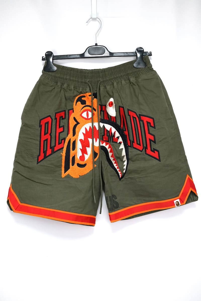 EDITION65 A BATHING APE ベイシングエイプ ReadyMade レディメイド コラボ tiger shark basketball shorts タイガー シャーク ベースボール ショートパンツ サイズ2 アーミーグリーン【中古】