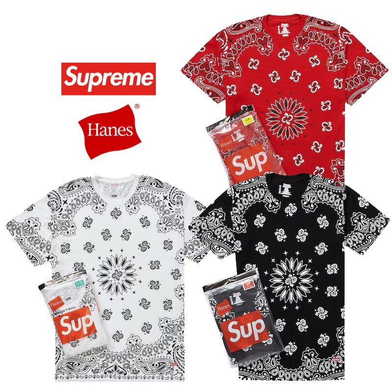 Supreme / Hanes Bandana Tagless Tees (2 Pack) シュプリーム ヘインズ バンダナ タグレス Tシャツ (2 パック) S M L XL Black White Red【中古】新古品