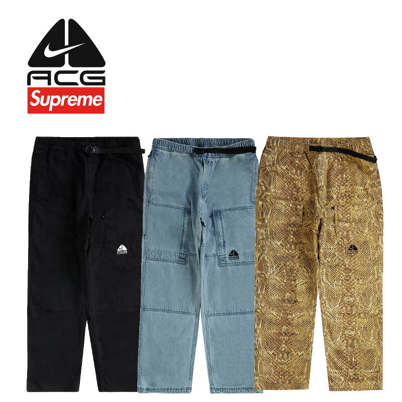 22FW Supreme Nike ACG Belted Denim Pant シュプリーム ナイキ ACG ベルト デニム パンツ Black Washed Blue Gold Snakeskin S M L XL【中古】新古品