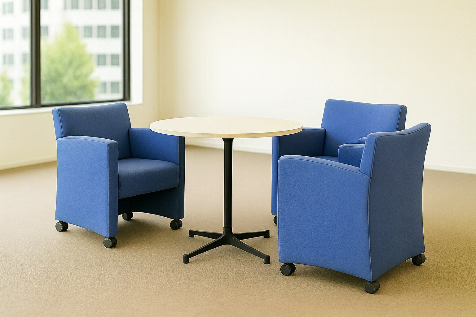 応接セット 丸テーブル+ソファー3脚セット 1人掛けソファ ハイテーブル Oliver ロビーソファ ソファセット 応接家具 中古 [2]