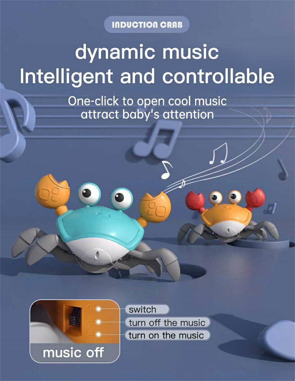 ミュージカルカニ 子供向け カニおもちゃ 音楽 這う シミュレーションカニおもちゃ インタラクティブ モンテッソーリ おもちゃ 知育玩具 幼児 早期開発 這う 手足の訓練 子ども誕生日プレゼント 女の子 男の子 赤ちゃん 6ヶ月0歳1歳2歳3歳 人気ギフト 送料無料