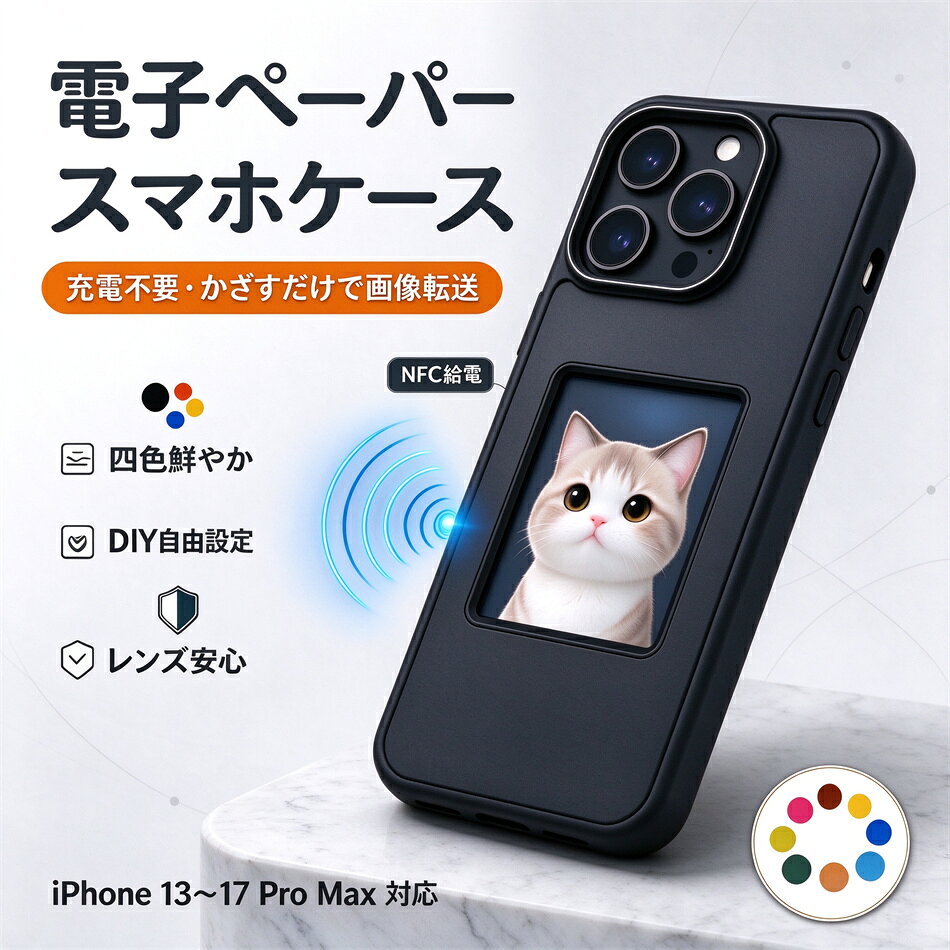 iPhoneケース 電子ペーパーケース スクリーン付きスマホケース NFCディスプレイ電話ケース DIYスマホケース iPhoneアプリ操作で ケースのデザインが変わる！ 写真投影 iPhoneケース 電子ペーパー iPhone13 14 15 16適応 iPhone17 iPhone17pro iPhone17promax全適応