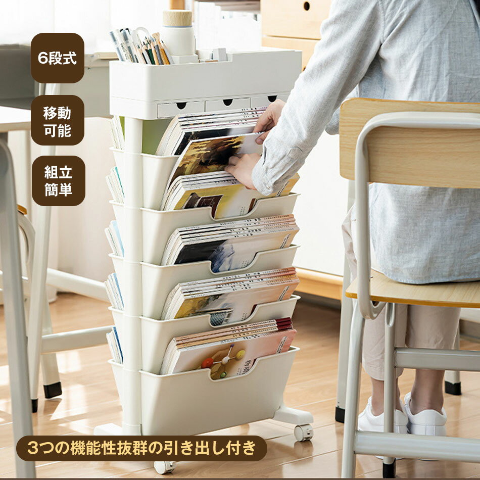 乐天商城 - 本棚 ブックシェルフ キャスター付き スリム 五段 大容量 教科書 収納 書類棚 絵本ラック 全方位収納 書類整理 ラック デスクサイド収納 ブックスタンド 漫画 雑誌 文具 水筒 ペットボトルなどが収納 移動可能 プラスチックテーブル 学校 オフィス 組立簡単