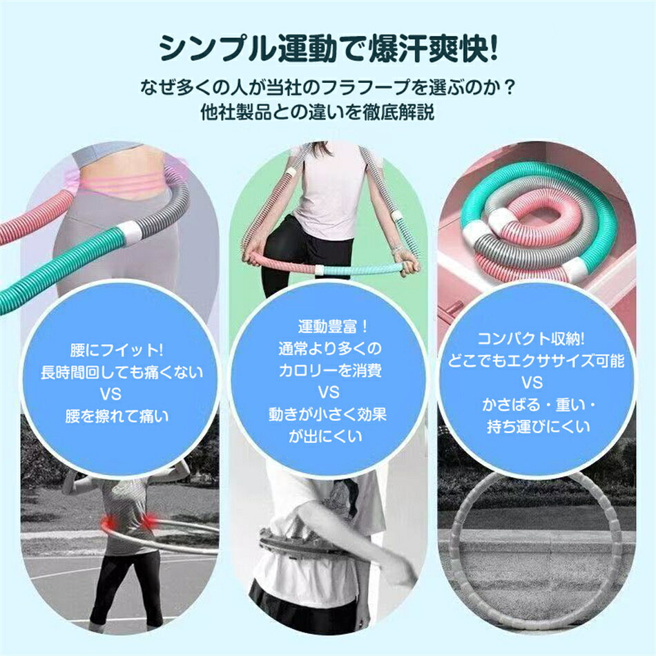OPTInity 楽天市場店のフラフープ ダイエットソフト ベリー フィットネス PVC ソフトスプリングフラフープ 折りたたみ式 省スペース ポータブル コンパクト 静音設計 フラ サークル 有酸素運動 脂肪燃焼 筋トレ シェイプアップ リング｜アングル2