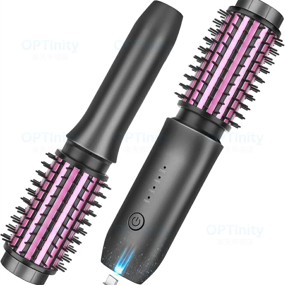 OPTInity 楽天市場店のヘアアイロン ロールブラシアイロン ヒートブラシ ストレートアイロン カールアイロン 2way ストレートブラシ コテ マイナスイオン 40mm すとれーと USB充電式 コードレス 大容量バッテリー 速熱 ツヤ感アップ 前髪 巻髪 プロ 大容量7000mAh 直巻両用 自宅で簡単！｜アングル3