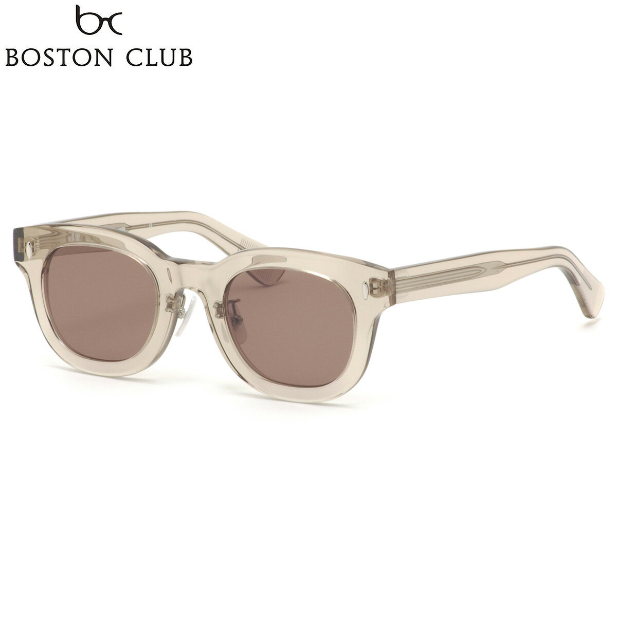 商品基本情報商品カテゴリー：サングラスブランド名：BOSTON CLUB (ボストンクラブ)型番：MIKE S02 フレームカラー：ベリーライトブラウン レンズカラー：ブラウン紫外線カット率：99%以上可視光線透過率：15%鼻パッド：ありレンズシェイプ分類：ウェリントンフレームタイプ分類：フルリムフレーム材質：プラスチック レンズ材質：プラスチックおすすめの性別：ユニセックス ----------------------------------------------- おすすめの性別：男性にも おすすめの性別：女性にもオススメです。 -----------------------------------------------付属品：専用ケース、レンズクロス、取り扱い説明書 ※付属品の仕様は予告なく変更になる場合がございます。予めご了承くださいませ。状態：新品未使用正規品、日本製商品サイズ情報【A】レンズのよこ幅：46mm 【B】レンズのたて幅：37mm 【C】ブリッジ幅：24mm 【D】全体のよこ幅：139mm 【E】全体のたて幅：48mm 【F】テンプルの長さ：148mmメーカー公表サイズ：46□24-148MIKE S02 46丸みを帯びたウェリントンスタイルに、存在感のある極厚のアセテートフロントを組み合わせたサングラス。ボリュームのあるフロントは奥行きを抑えることで軽量化され、バランスの良い掛け心地を実現しています。さらに可動式のパッドアームを採用し、長時間でも快適にフィット。力強さとモダンな雰囲気を併せ持つデザインは、コーディネートに個性的なアクセントをプラスしてくれる一本です。北海道・沖縄＆離島も対象メガネ・サングラスはいつでも日本全国送料無料※小物など一部対象外商品がございます。