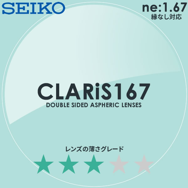 SEIKO セイコー)両面非球面メガネレンズ CLARiS167 クラリス167)