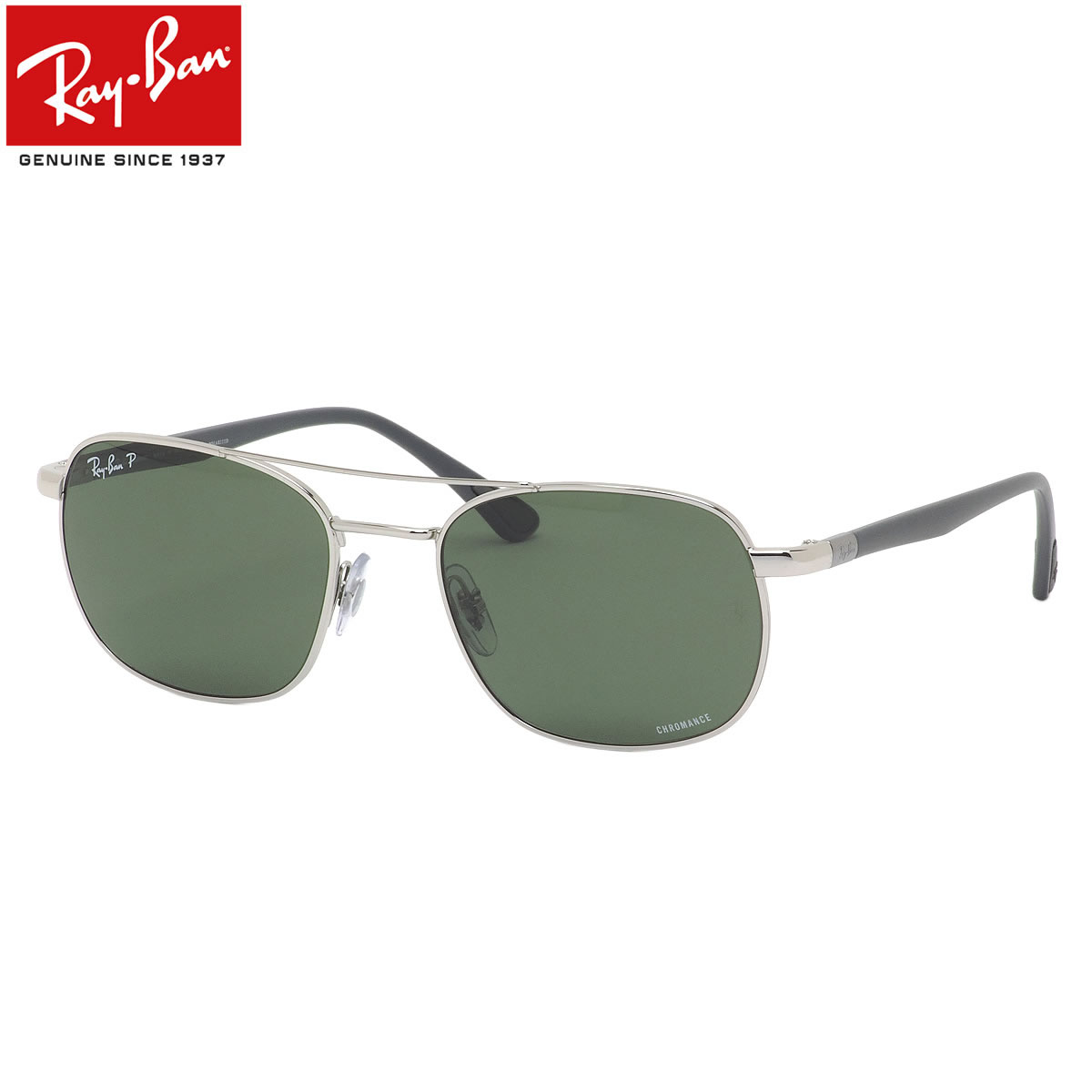 商品基本情報商品カテゴリー：サングラスブランド名：Ray-Ban (レイバン)型番：RB3670CH 003/P1フレームカラー：シルバー/サンディンググレーレンズカラー：ポラライズドダークグリーン紫外線カット率：99%以上可視光線透過率：13.3%鼻パッド：ありレンズシェイプ分類：スクエアフレームタイプ分類：フルリムフレームタイプ分類：ツーブリッジフレーム材質：メタルレンズ材質：ガラスおすすめの性別：ユニセックス-----------------------------------------------おすすめの性別：男性にもおすすめの性別：女性にもオススメです。-----------------------------------------------付属品：専用ケース、レンズクロス、ルックスオティカジャパンの保証書、取り扱い説明書※付属品の仕様は予告なく変更になる場合がございます。予めご了承くださいませ。状態：新品未使用国内正規品商品サイズ情報【A】レンズのよこ幅：54mm【B】レンズのたて幅：42mm【C】ブリッジ幅：19mm【D】全体のよこ幅：141mm【E】全体のたて幅：44mm【F】テンプルの長さ：140mmメーカー公表サイズ：54□19-140当店はRay-Ban(レイバン)正規商品販売店です。当店のRay-Ban（レイバン）はイタリア Luxottica（ルックスオティカ）社の日本法人 Luxottica Japan（ルックスオティカ ジャパン）から直接仕入れている商品（正規品）です。また販売元を証明するため当店の販売店印を押印した保証書を付属しております。※メーカーでの修理など、アフターフォローが必要な際には必ず保証書が必要です。レイバンのご購入には安心の正規店である当店をぜひお選びください。&nbsp;RB3670CH 003/P1待望のクリスタルクロマンスレンズ搭載モデルが登場しました。細めのツーブリッジとガラスレンズのクールな質感のフロント、落ち着いたダークなマットカラーのテンプルが引き立て合うようにマッチしたスタイリッシュなデザインです。*CHROMANCE LENSES（クロマンスレンズ）とは。カラーコントラストを強める特殊な染料を使ったコントラストレンズで、偏光機能と反射防止コート、撥水防汚コートを施した高機能レンズです。&nbsp;&nbsp;&nbsp;この商品はあす楽翌日配達の対象です※お取り寄せ商品や、レンズの加工・取り付けをともなう場合は、あす楽の対象外となります。また、お取り寄せ、レンズの加工、取り付け後の商品に関しましては、キャンセル・ご変更・ご返品はお受けできませんのでご了承くださいませ。あす楽に関するご注意など、詳しくはこちら北海道・沖縄＆離島も対象メガネ・サングラスはいつでも日本全国送料無料※小物など一部対象外商品がございます。