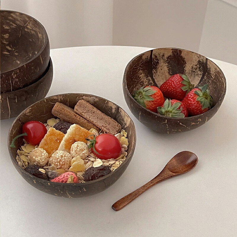 樂天商城 - 木製ココナッツボウル 食用容器 デザート用 オーガニック