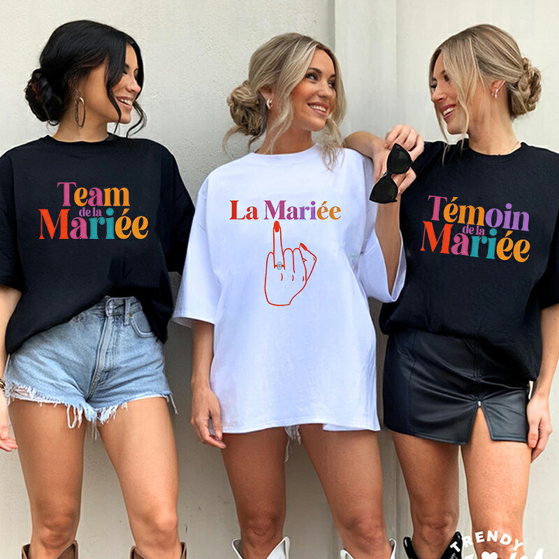 樂天商城 - フランスの女の子向けシングル送別会トップス：未来の花嫁チーム、花嫁チームTシャツ、EVJF＆ブライダルシャワー用プリントTシャツ