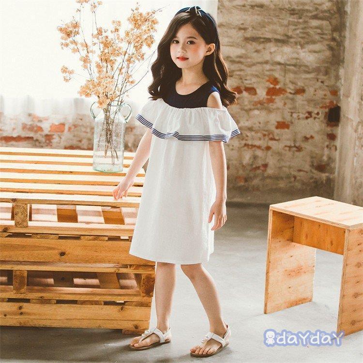 子供服 ワンピース 春夏 女の子 親子ペア キッズワンピース 半袖 膝丈ワンピース 肩出し 子供ドレス ジュニア おしゃれ カジュアル 可愛い 新品 110cm 150cm