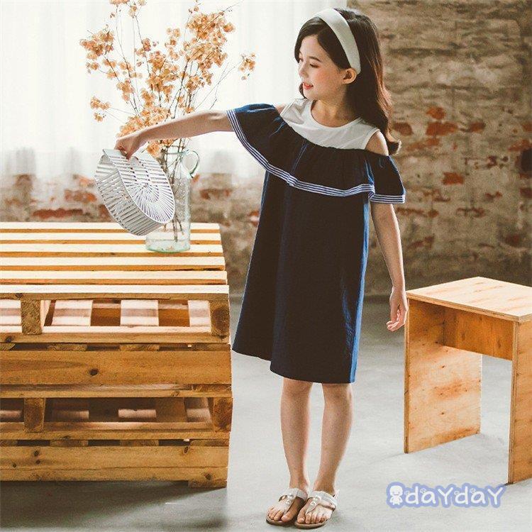 子供服 ワンピース 春夏 女の子 親子ペア キッズワンピース 半袖 膝丈ワンピース 肩出し 子供ドレス ジュニア おしゃれ カジュアル 可愛い 新品 110cm 150cm