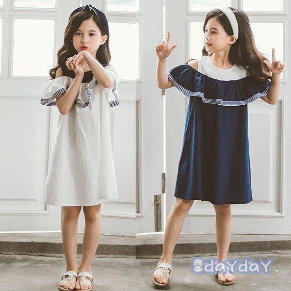 子供服 ワンピース 春夏 女の子 親子ペア キッズワンピース 半袖 膝丈ワンピース 肩出し 子供ドレス ジュニア おしゃれ カジュアル 可愛い 新品 110cm 150cm