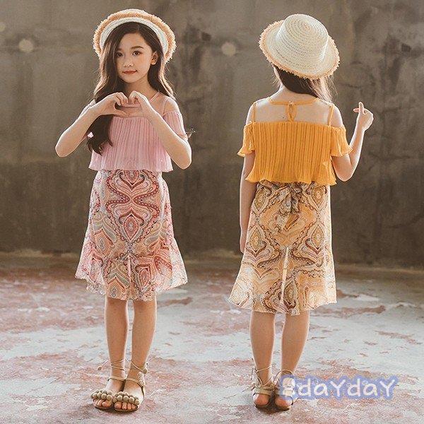 子供服 ワンピース 半袖 春夏 女の子 キッズワンピース 薄手 花柄ワンピース 肩出し チュニック 子供ド..