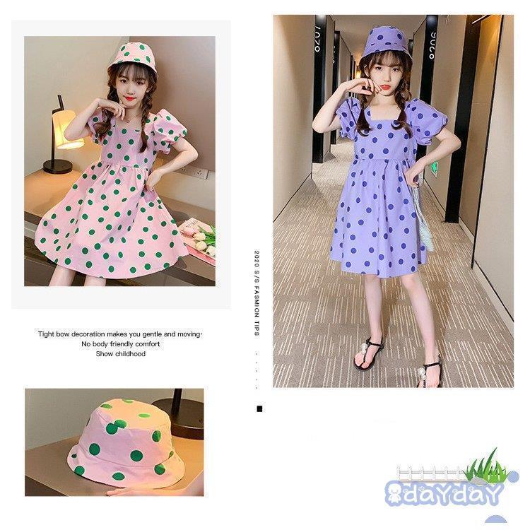 ワンピース キッズ 子供服 女の子 夏 キッズワンピース 半袖ワンピース ドット柄 帽子付き 子供ドレス ジュニア 子ども お姫様 おしゃれ 可愛い カジュアル 新品