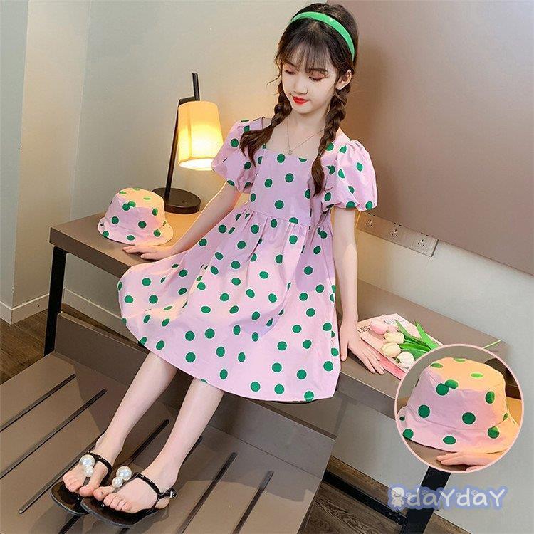 ワンピース キッズ 子供服 女の子 夏 キッズワンピース 半袖ワンピース ドット柄 帽子付き 子供ドレス ジュニア 子ども お姫様 おしゃれ 可愛い カジュアル 新品