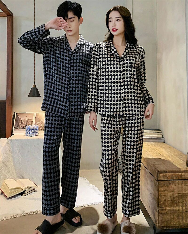 ペア パジャマ 合成シルク カップル ルームウェア ペアパジャマ ペアブレスレット ペアマノン ペアリン..