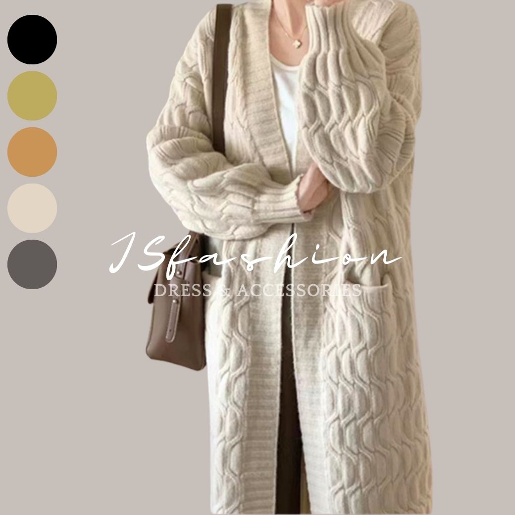 ロング カーディガン 5色展開 ゆったり Vネック シンプル 大人ナチュラル 羽織り ポケット付き レディース 柔らか 大人可愛い かっこいい 秋冬ニット フリーサイズ 大きい ざっくり編み風 デイリー