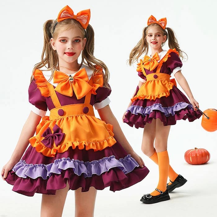 子供Lolita服 ハロウイン衣装 ハロウイン コスプレ衣装 かぼちゃ ロリータ 女の子 ワンピース カチューシャ ウェイトレス メイド服 カボチャ 魔女 悪魔 巫女 ウィッチ コスチューム パーティー キッズドレス コスプレ 魔法使い ハロウィン衣装 子供用エプロン 仮装ドレス