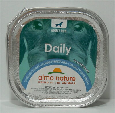 　アルモネイチャー（almo　nature）　グルテンフリー　224　デイリーメニュー　ソフトムース　たらとグリーンビーンズ入りお肉のご馳走　パウチ　愛犬用総合栄養食　成犬・全犬種用　100g