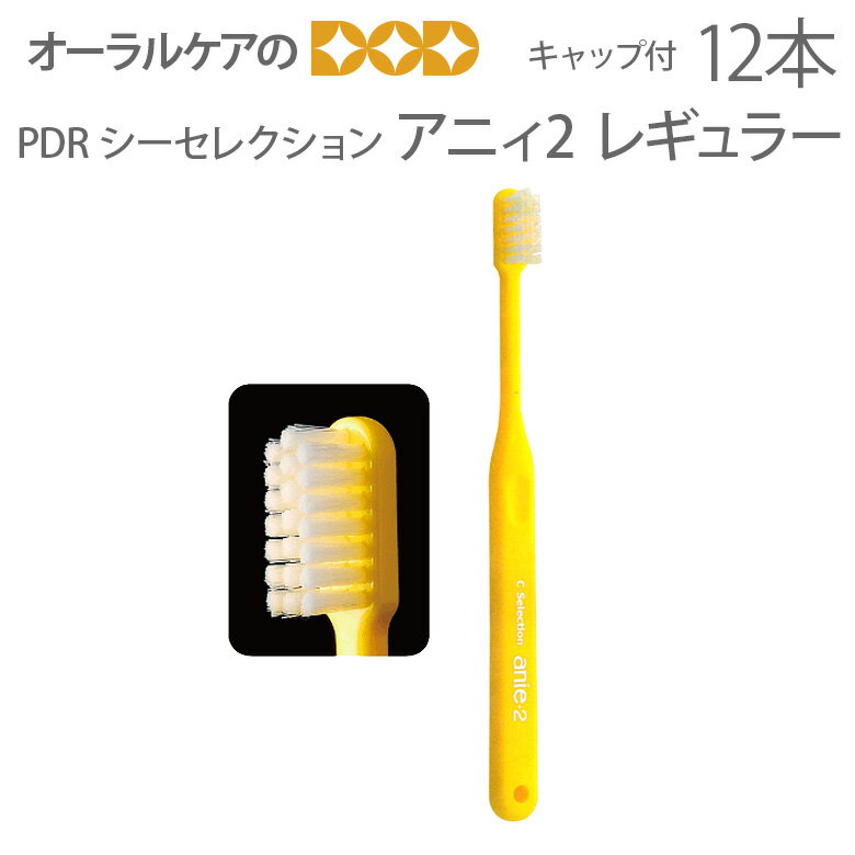 PDR 子供歯ブラシ ジュニア シーセレクション アニィ2 レギュラー キャップ付 ジュニア 幼児 4色アソート 12本【メール便可 2セットまで】