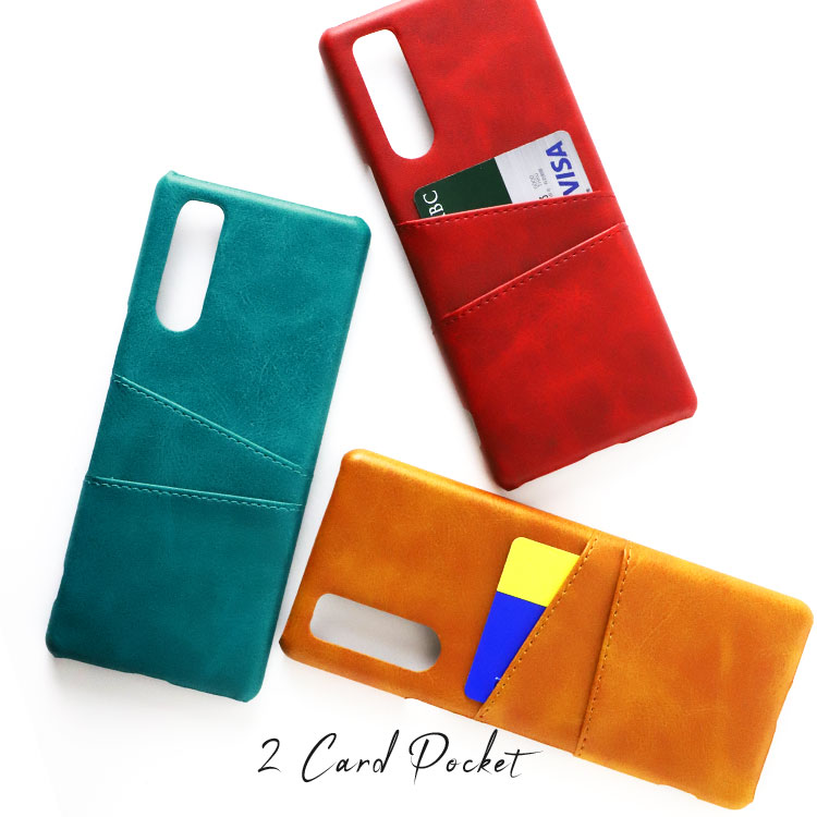 Xperia 10 II ケース スマホケース カードも入る 背面レザーの質感がオシャレなハードケース カード入れ 2枚 シンプル レトロ SO-41A エクスペリア10 マークツー ソニー